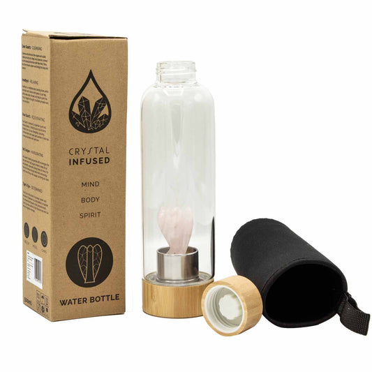 Crystal Infused Glass Water Bottle - Rose Quartz - Angel