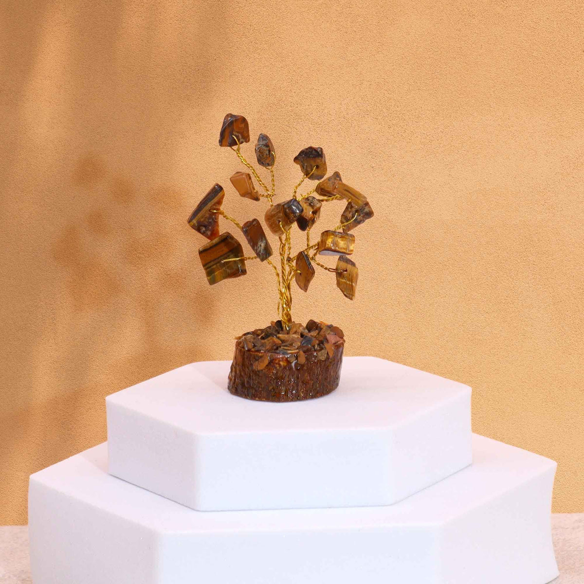 Mini Gemstone Tree On Wood Base - Tigereye