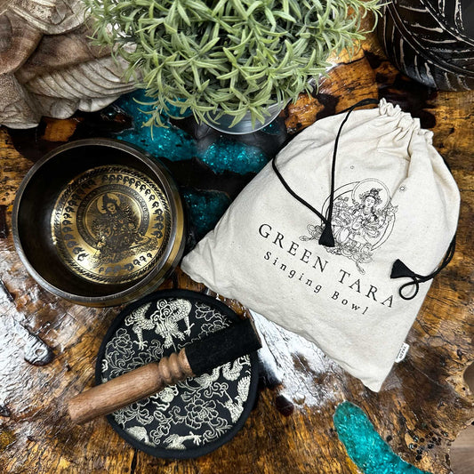 Engraved Singing Bowl Gift Set - Green Tara