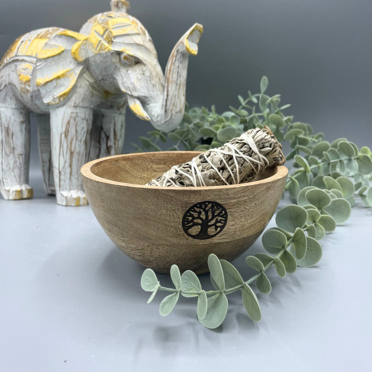 Wooden Smudge Bowl - Tree of Life - Medium