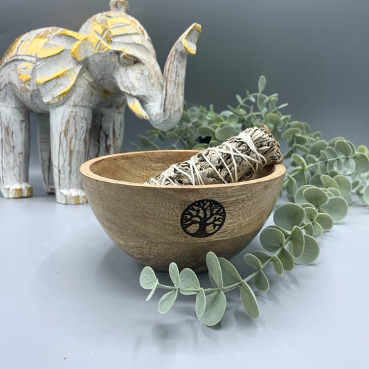 Wooden Smudge Bowl - Tree of Life - Medium