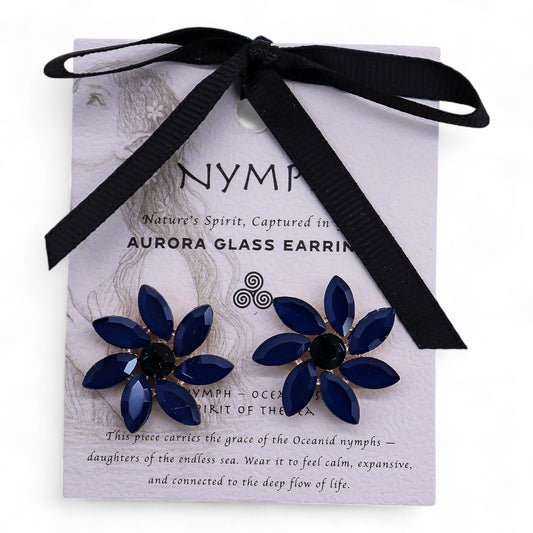 Royal Blue Vintage Glass Flower Earrings