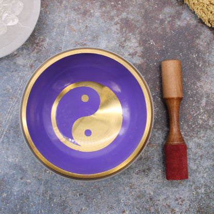 Large Yin & Yang Singing Bowl Set - White & Purple