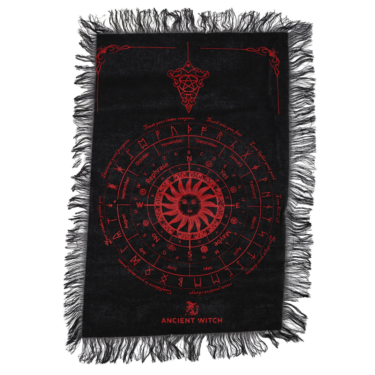 Sun Face Pendulum Divination Cloth - Black & Blood Red