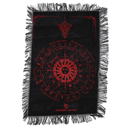 Sun Face Pendulum Divination Cloth - Black & Blood Red