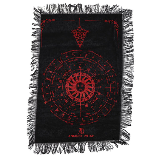 Sun Face Pendulum Divination Cloth - Black & Blood Red