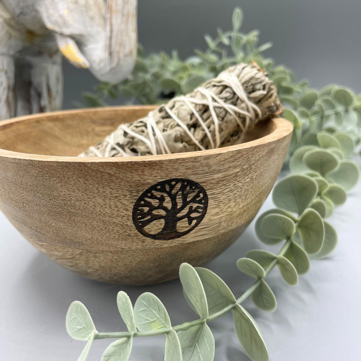Wooden Smudge Bowl - Tree of Life - Medium