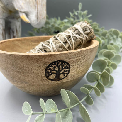 Wooden Smudge Bowl - Tree of Life - Medium