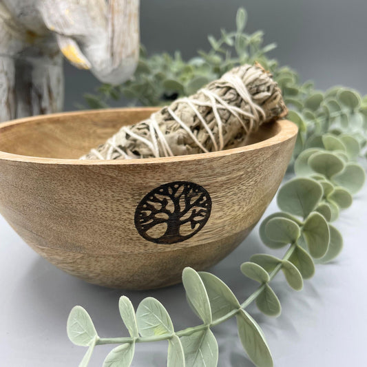Wooden Smudge Bowl - Tree of Life - Medium