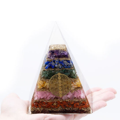 Orgonite Pyramid - Seven Chakra Flower of Life