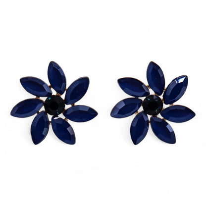 Royal Blue Vintage Glass Flower Earrings