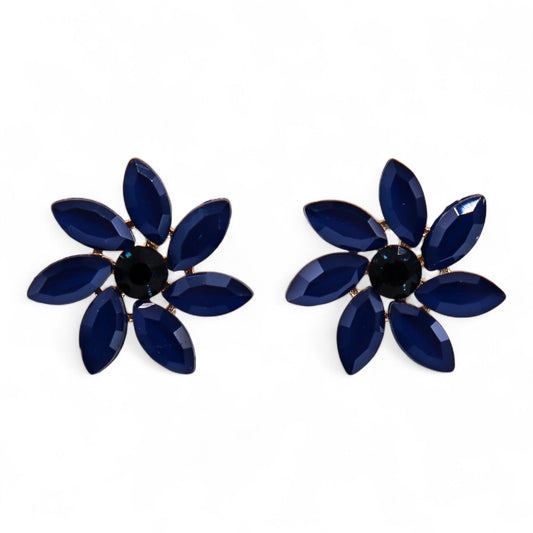 Royal Blue Vintage Glass Flower Earrings