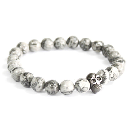 Grey Agate Pewter Skull Bracelet