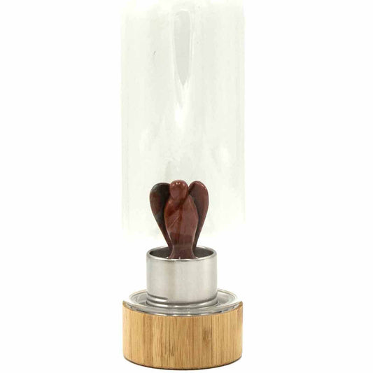 Crystal Infused Glass Water Bottle - Red Jasper - Angel