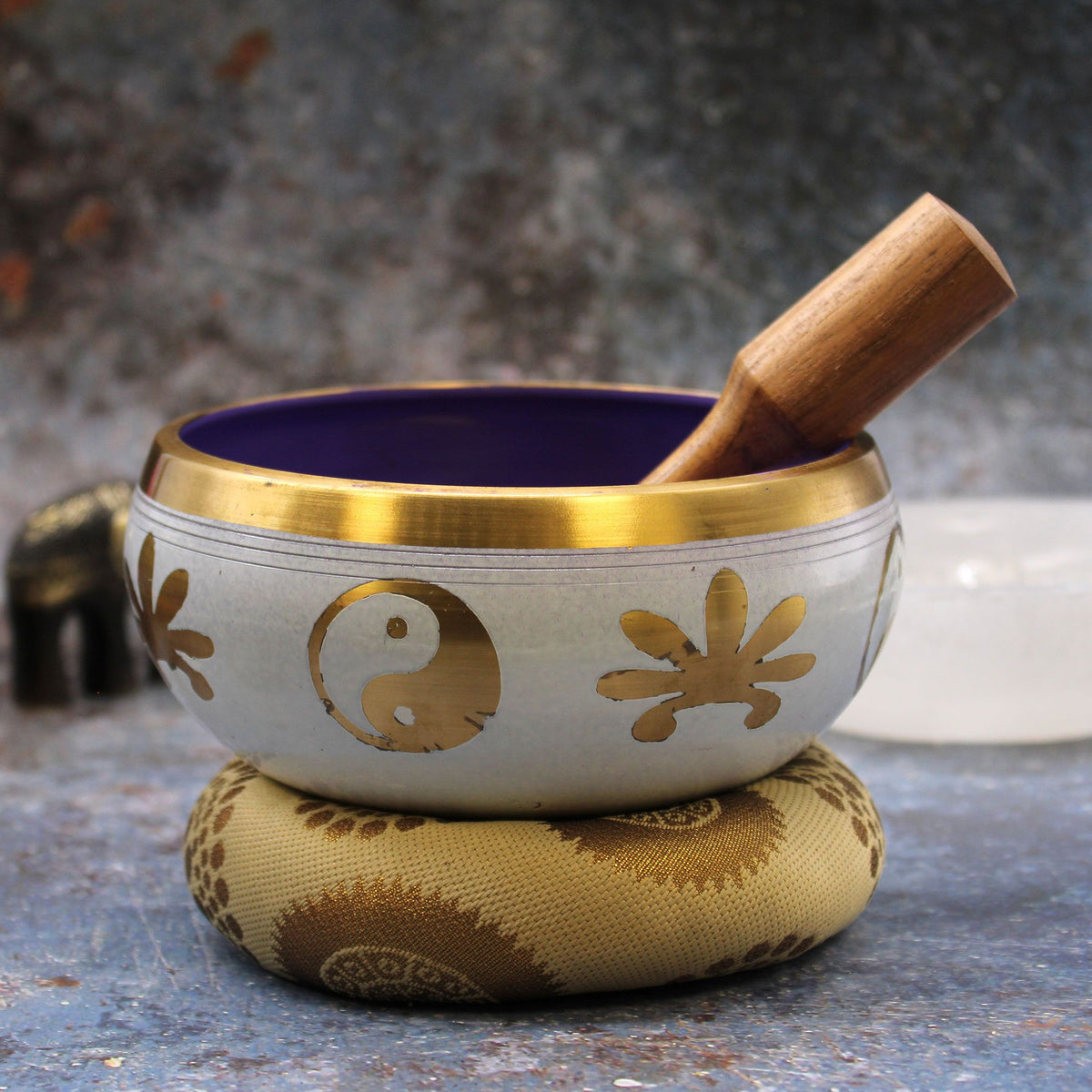 Large Yin & Yang Singing Bowl Set - White & Purple