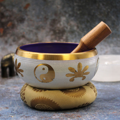 Large Yin & Yang Singing Bowl Set - White & Purple