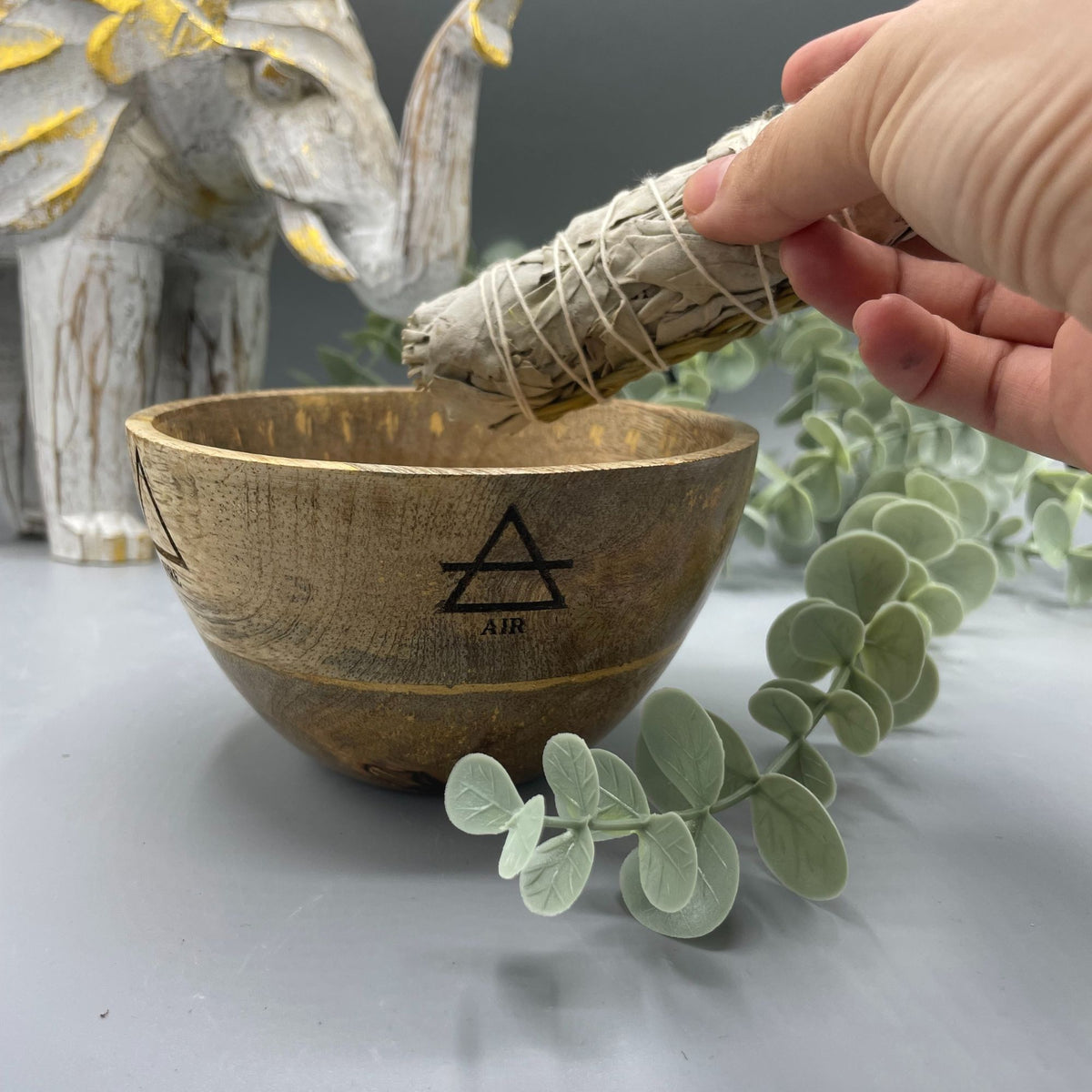 Wooden Smudge Bowl - Four Elements - Small
