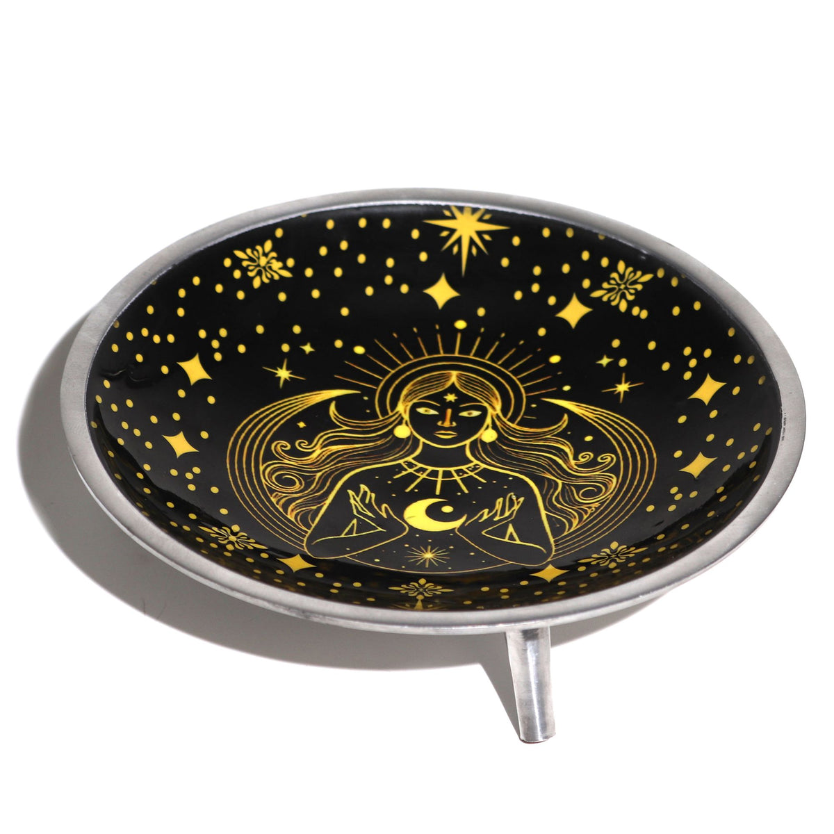 Triple Leg Offering Plate - Gold Goddess on Black