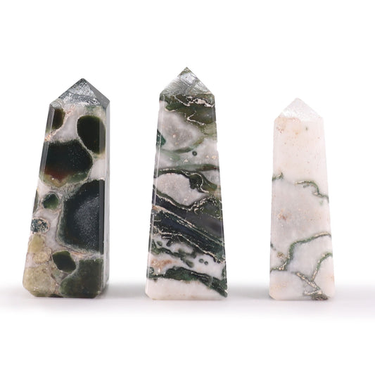 Gemstone Obelisk Point - Moss Agate