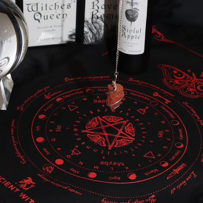 Sun Face Pendulum Divination Cloth - Black & Blood Red