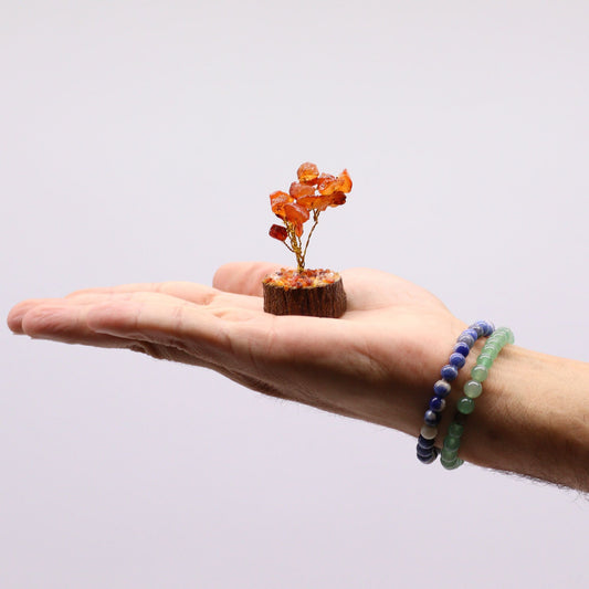 Mini Gemstone Tree On Wood Base - Carnelian