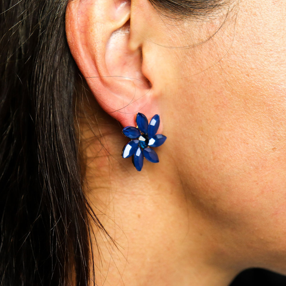 Royal Blue Vintage Glass Flower Earrings