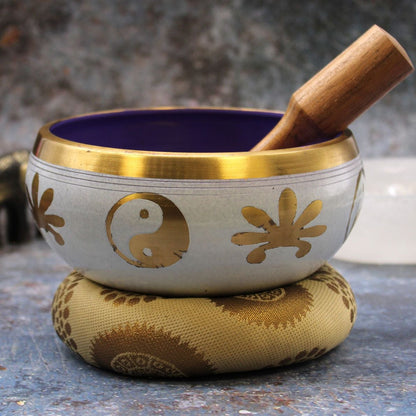 Large Yin & Yang Singing Bowl Set - White & Purple