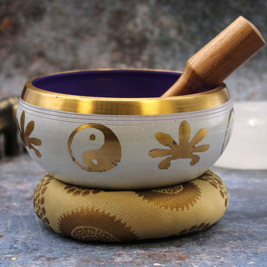 Large Yin & Yang Singing Bowl Set - White & Purple