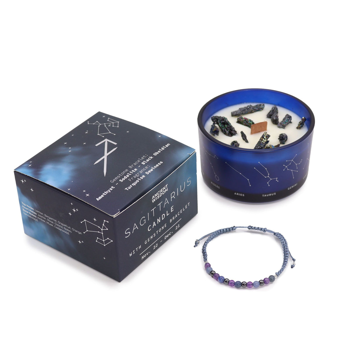 Zodiac Candle & Gemstone Bracelet - Sagittarius