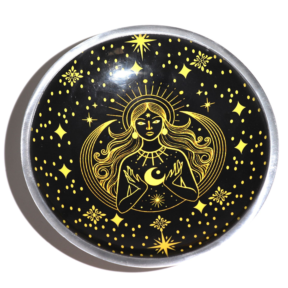 Triple Leg Offering Plate - Gold Goddess on Black