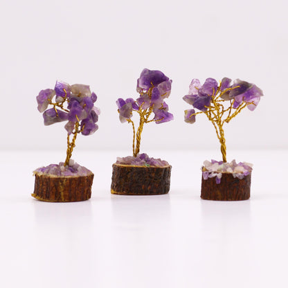Mini Gemstone Tree On Wood Base - Amethyst