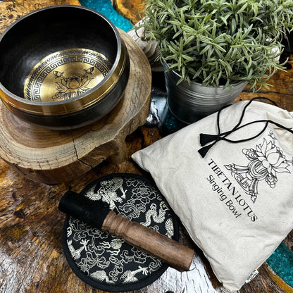 Engraved Singing Bowl Gift Set - Lotus Flower