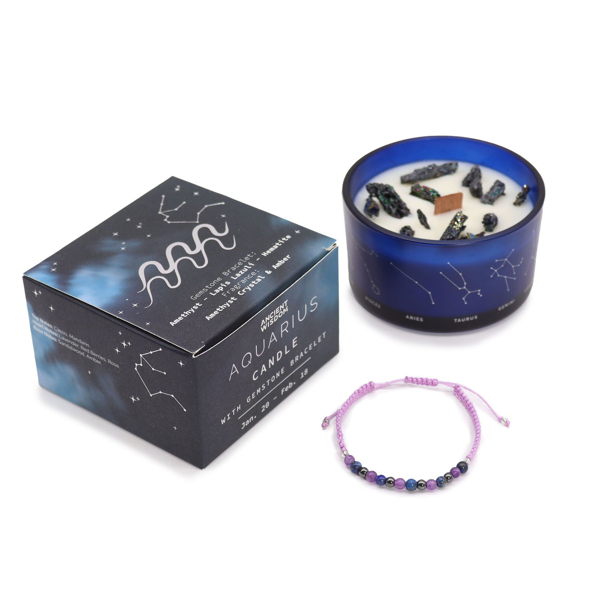 Zodiac Candle & Gemstone Bracelet - Aquarius