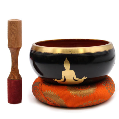 Large Buddha Singing Bowl Set - Black & Orange