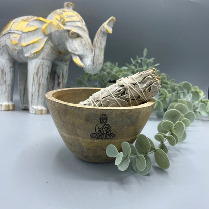 Wooden Smudge Bowl - Buddha - Small