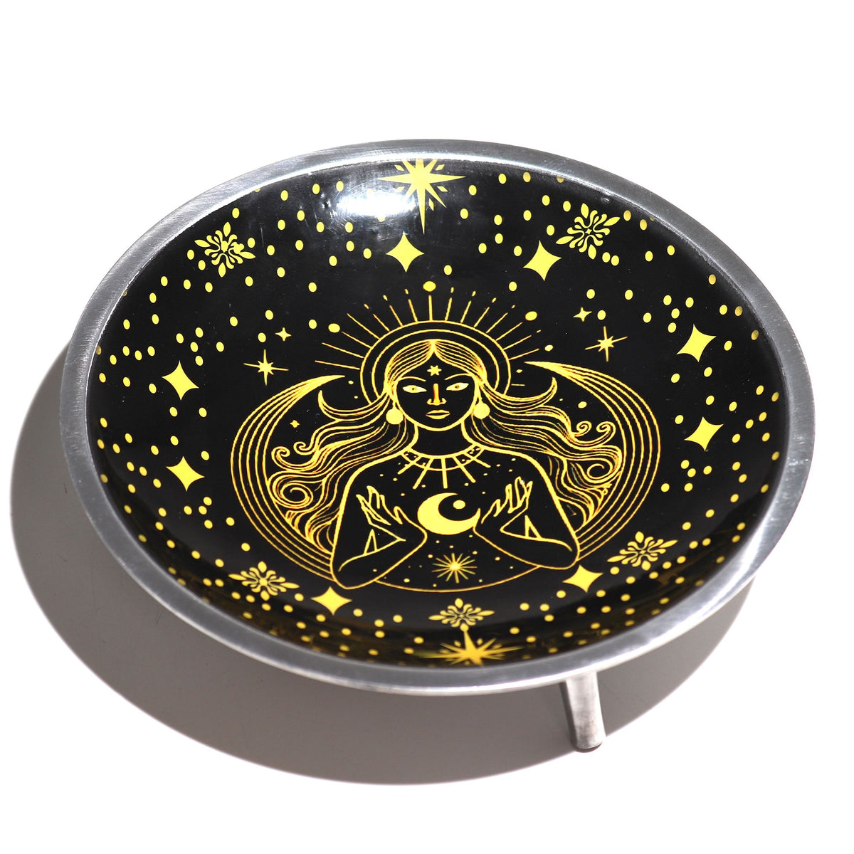 Triple Leg Offering Plate - Gold Goddess on Black