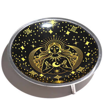 Triple Leg Offering Plate - Gold Goddess on Black