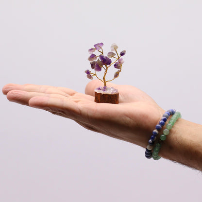 Mini Gemstone Tree On Wood Base - Amethyst