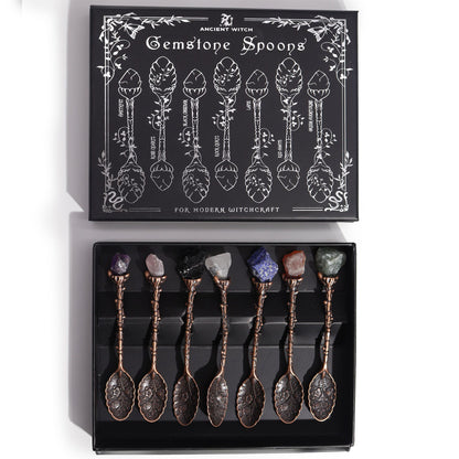 Bronze Gemstone Crystal Witch Spoons - Set of 7