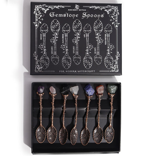Bronze Gemstone Crystal Witch Spoons - Set of 7
