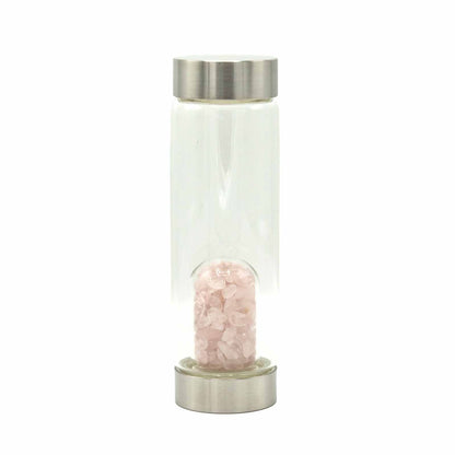 Crystal Infused Glass Water Bottle - Rose Quartz - Chips