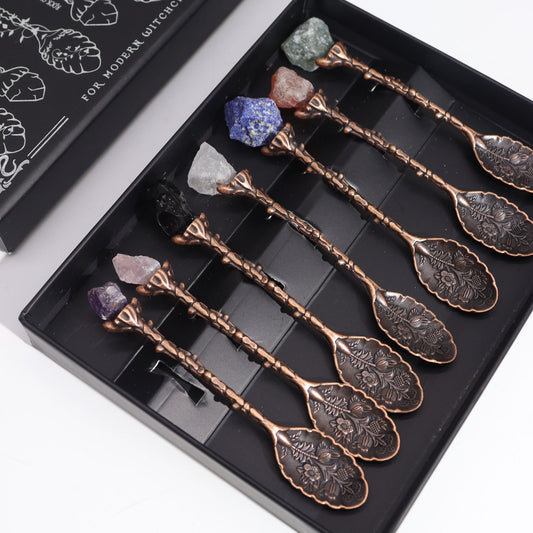 Bronze Gemstone Crystal Witch Spoons - Set of 7
