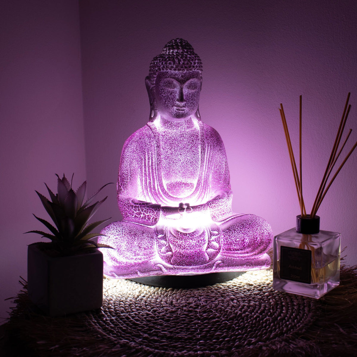 Meditation Buddha Lamp Lavender Crackle - Oval Stand