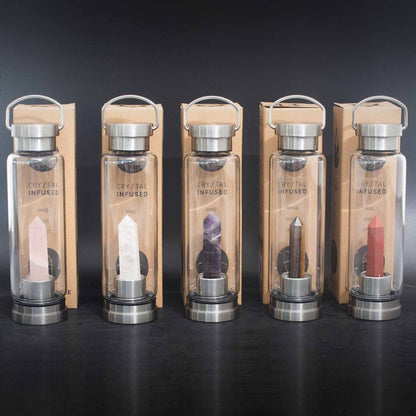 Crystal Infused Glass Water Bottle - Clear Quartz - Obelisk