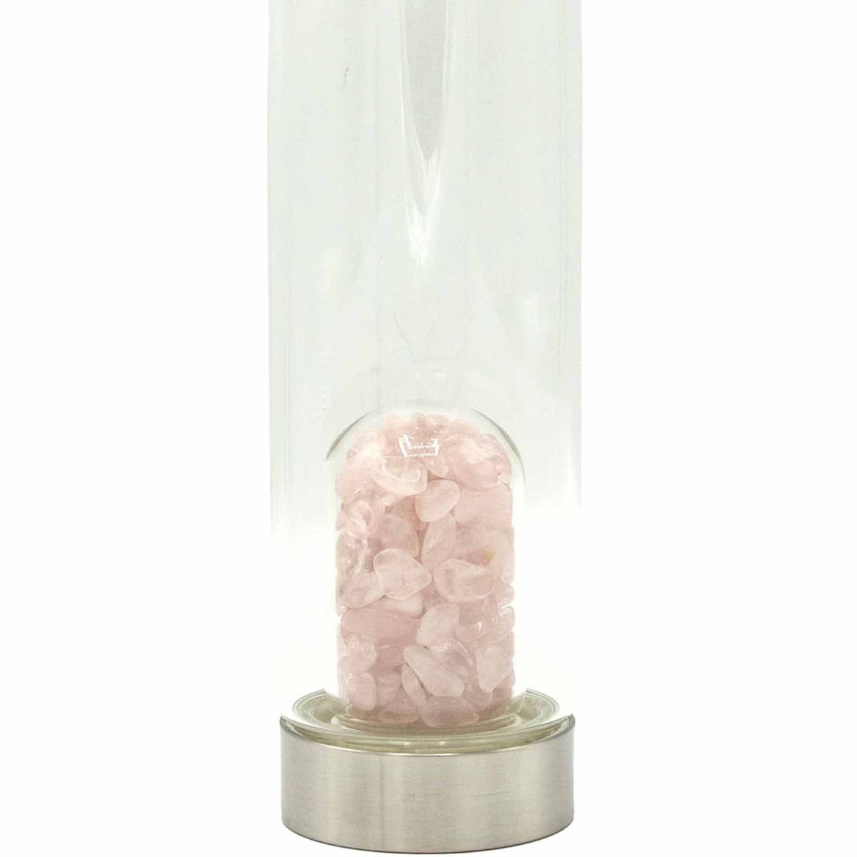 Crystal Infused Glass Water Bottle - Rose Quartz - Chips