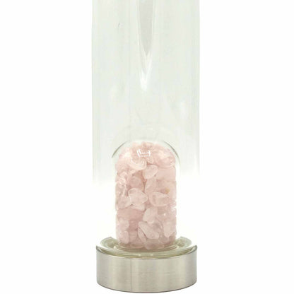 Crystal Infused Glass Water Bottle - Rose Quartz - Chips