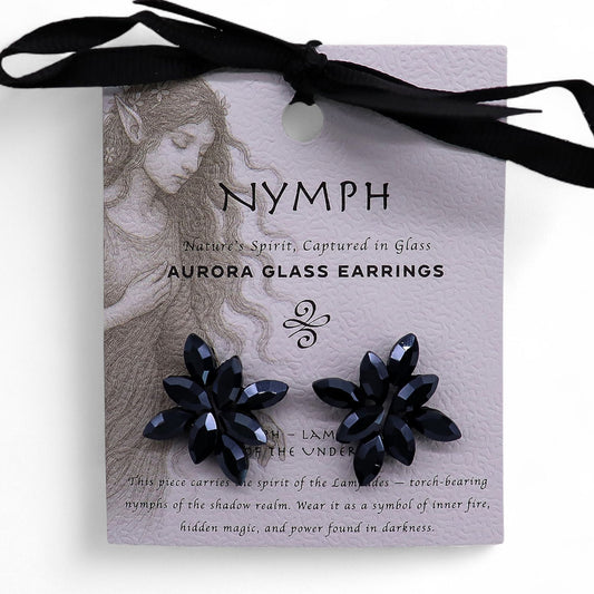 Jet Black Vintage Glass Flower Earrings