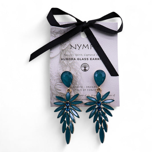 Teal Green Vintage Glass Long Drop Earrings
