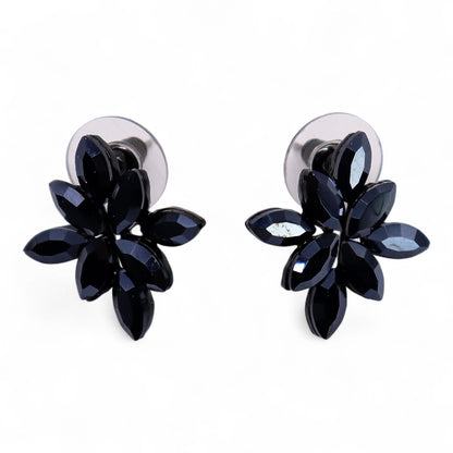 Jet Black Vintage Glass Flower Earrings