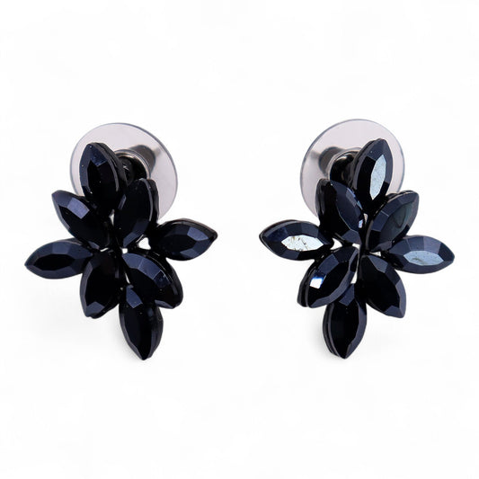 Jet Black Vintage Glass Flower Earrings